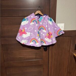Source Unknown Purple Kids Fleece Poncho with Unicorns and Rainbows